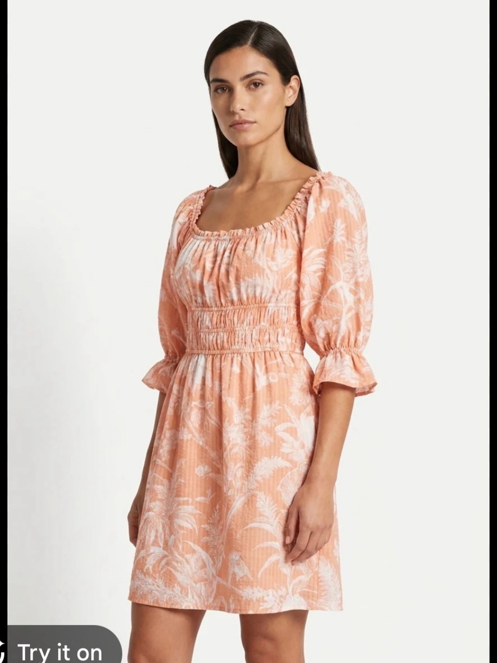H&M Peach and White Floral Smocked Mini Dress